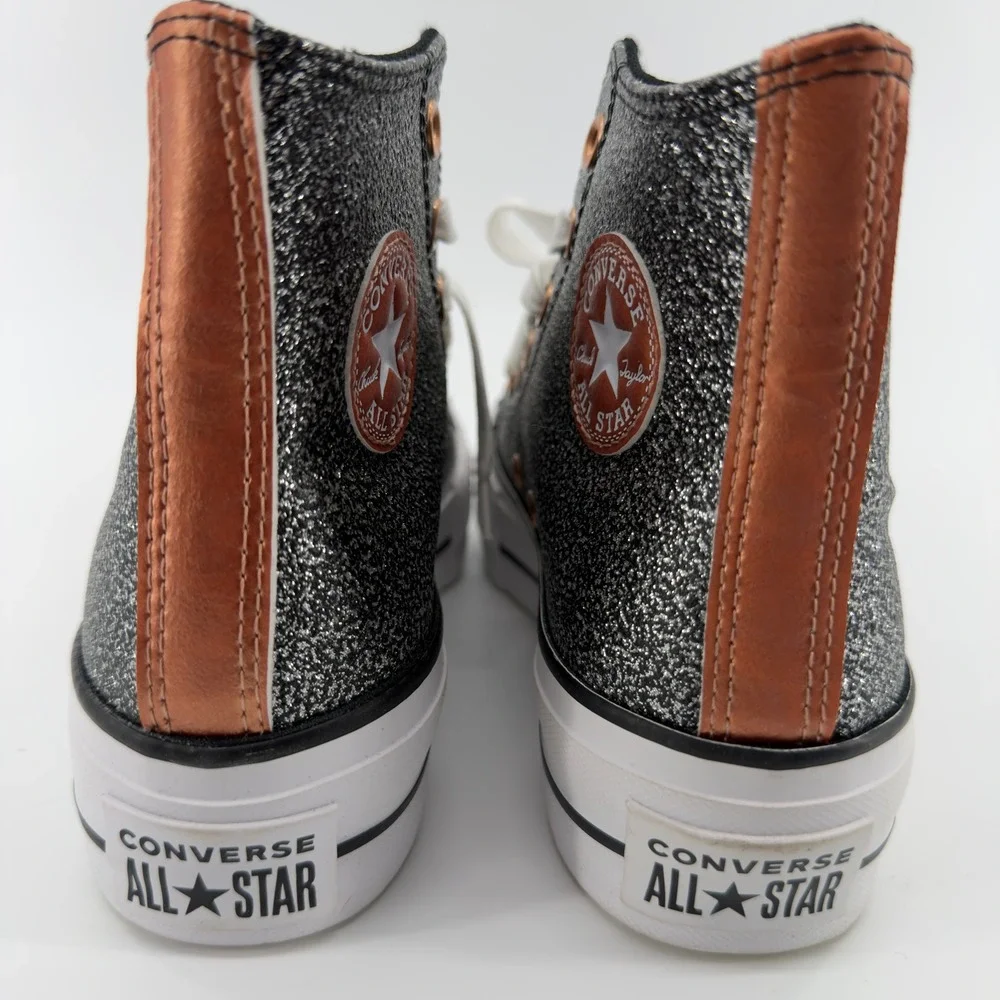 NEW Converse Chuck Taylor‎ All Star Lift Hi Glitter Black Silver Platform 6